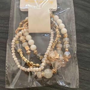 Cream and gold bracelet set of 4